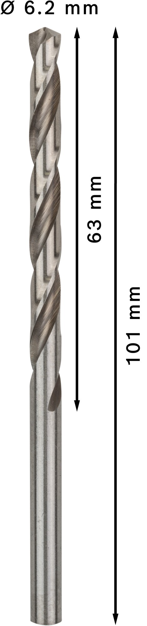 Broca helicoidal PRO Metal HSS-G, longitud estándar, 6,2 x 63 x 101 mm, 10 unidades