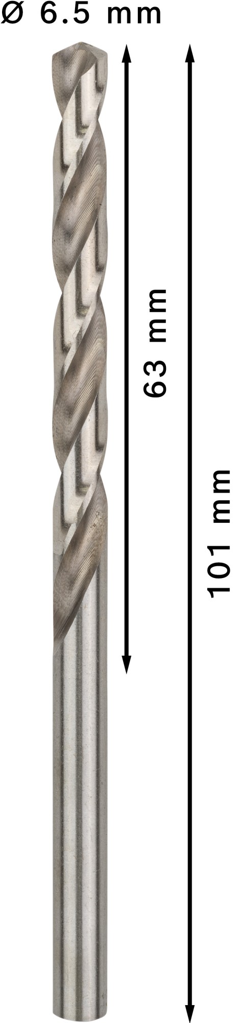 Broca helicoidal PRO Metal HSS-G, longitud estándar, 6,5 x 63 x 101 mm, 10 unidades