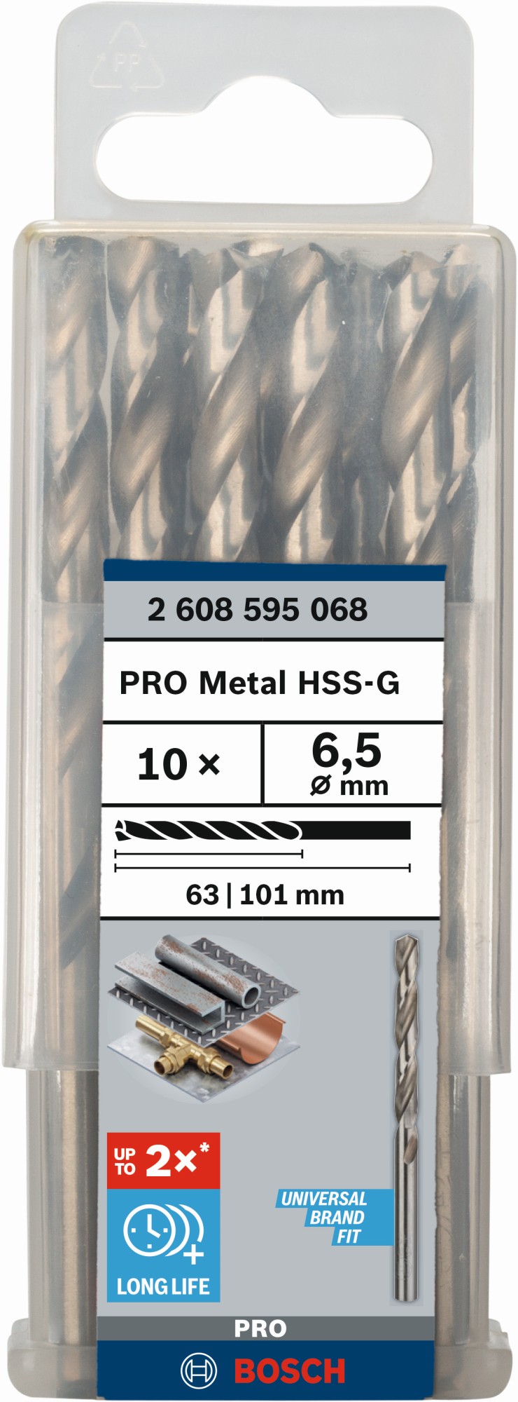 Broca helicoidal PRO Metal HSS-G, longitud estándar, 6,5 x 63 x 101 mm, 10 unidades