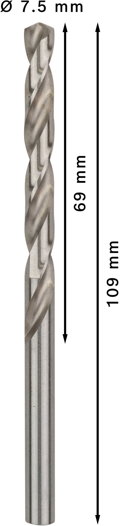 Broca helicoidal PRO Metal HSS-G, longitud estándar, 7,5 x 69 x 109 mm, 10 unidades