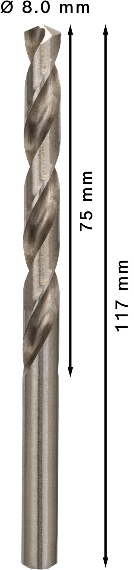 Broca helicoidal PRO Metal HSS-G, longitud estándar, 8 x 75 x 117 mm, 5 unidades