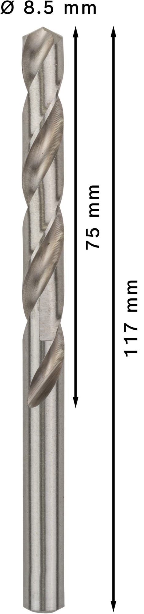 Broca helicoidal PRO Metal HSS-G, longitud estándar, 8,5 x 75 x 117 mm, 5 unidades