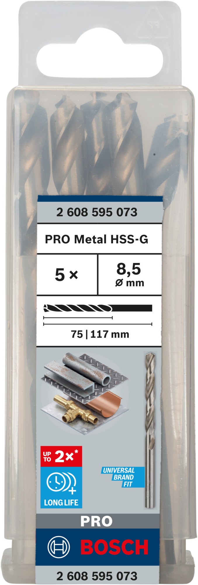 Broca helicoidal PRO Metal HSS-G, longitud estándar, 8,5 x 75 x 117 mm, 5 unidades