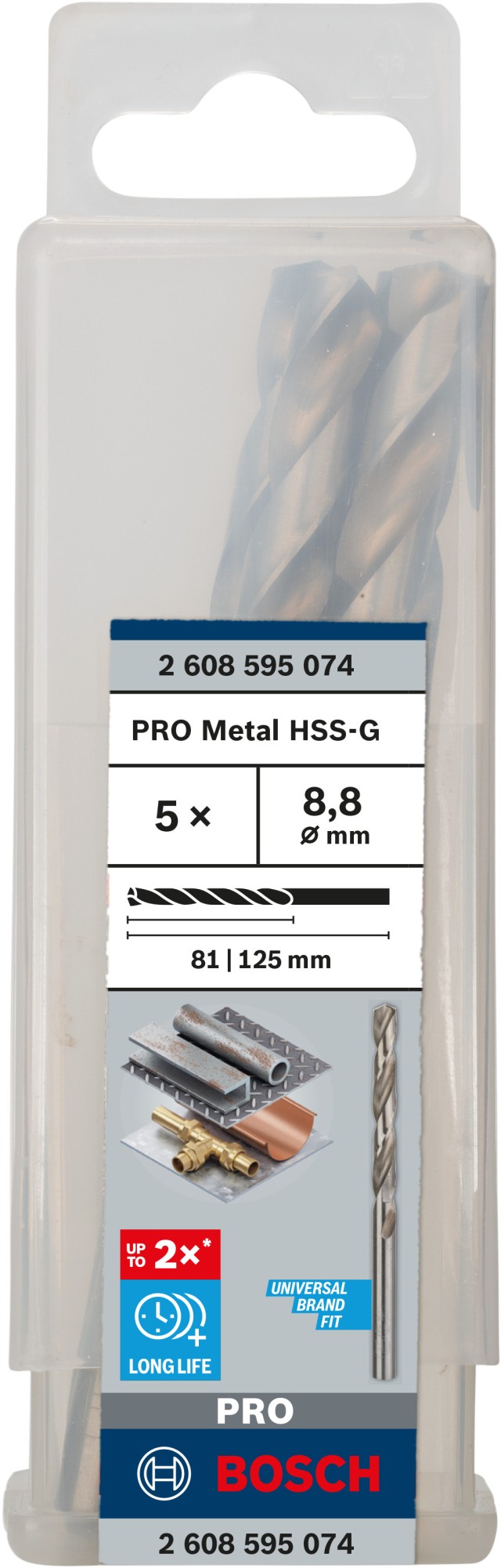 Broca helicoidal PRO Metal HSS-G, longitud estándar, 8,8 x 81 x 125 mm, 5 unidades