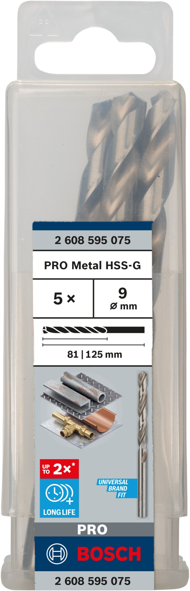 Broca helicoidal PRO Metal HSS-G, longitud estándar, 9 x 81 x 125 mm, 5 unidades