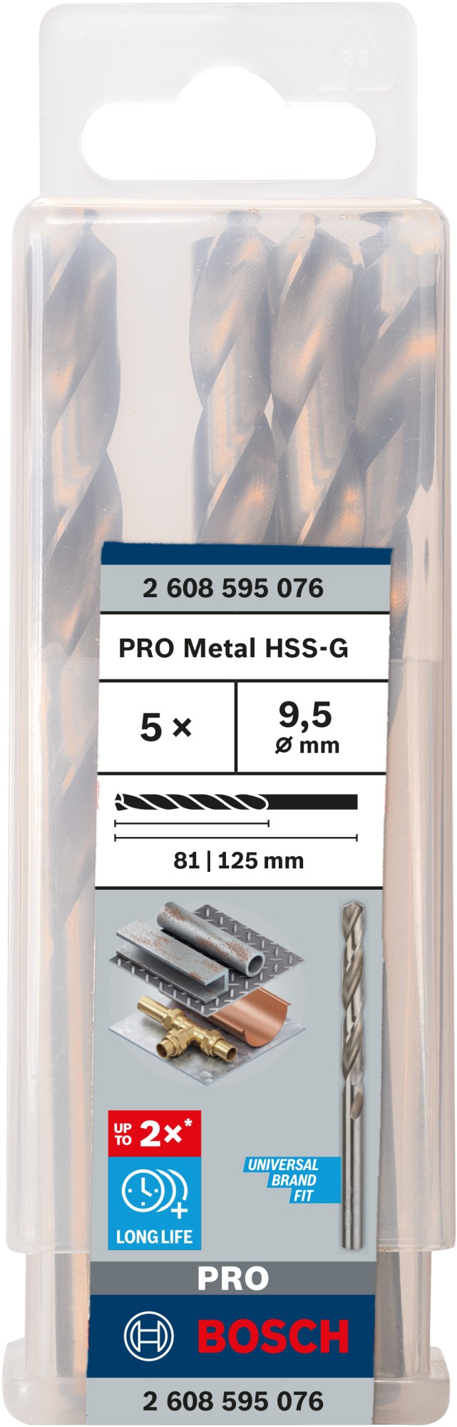 Broca helicoidal PRO Metal HSS-G, longitud estándar, 9,5 x 81 x 125 mm, 5 unidades
