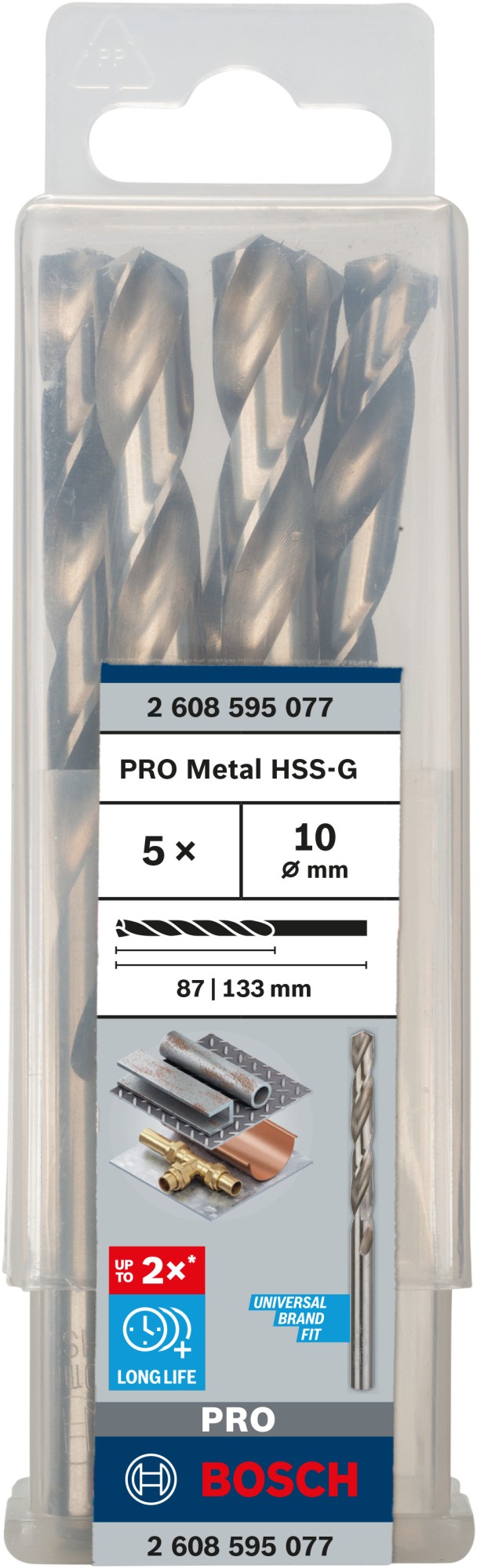 Broca helicoidal PRO Metal HSS-G, longitud estándar, 10 x 87 x 133 mm, 5 unidades