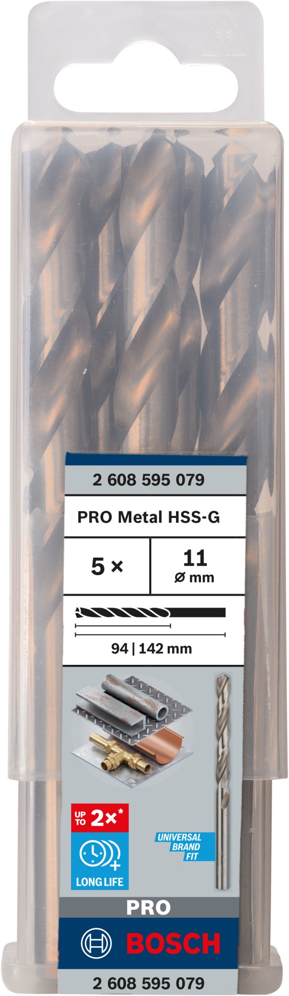 Broca helicoidal PRO Metal HSS-G, longitud estándar, 11 x 94 x 142 mm, 5 unidades