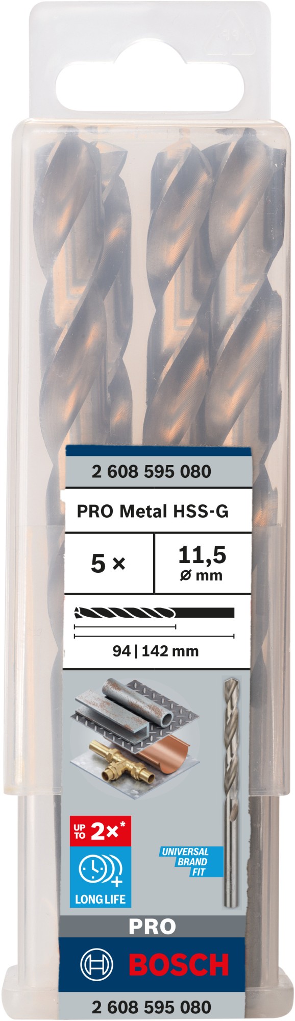 Broca helicoidal PRO Metal HSS-G, longitud estándar, 11,5 x 94 x 142 mm, 5 unidades