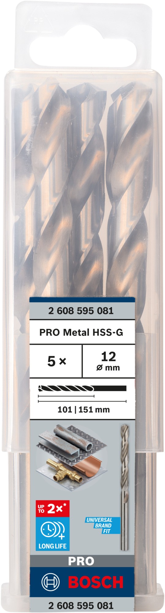 Broca helicoidal PRO Metal HSS-G, longitud estándar, 12 x 101 x 151 mm, 5 unidades