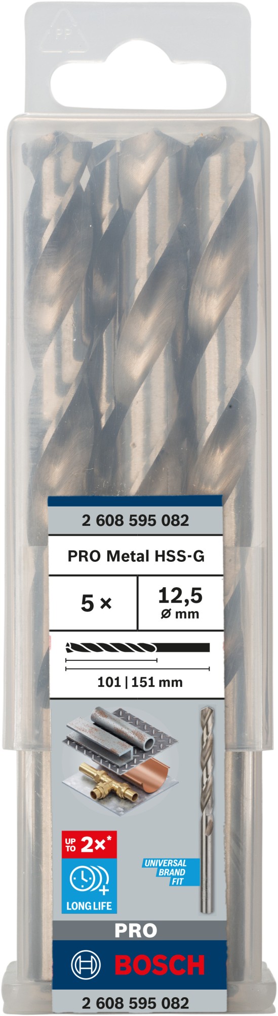 Broca helicoidal PRO Metal HSS-G, longitud estándar, 12,5 x 101 x 151 mm, 5 unidades