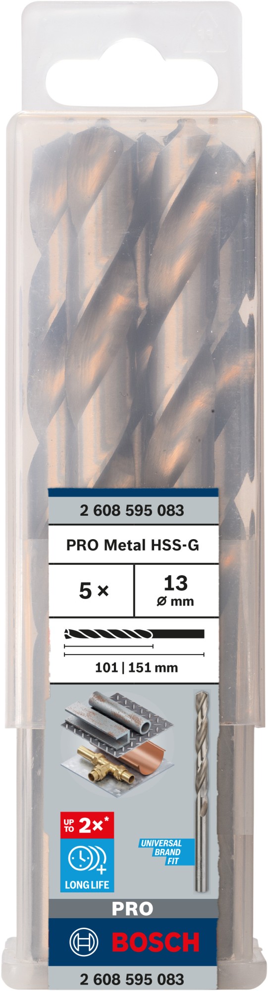 Broca helicoidal PRO Metal HSS-G, longitud estándar, 13 x 101 x 151 mm, 5 unidades