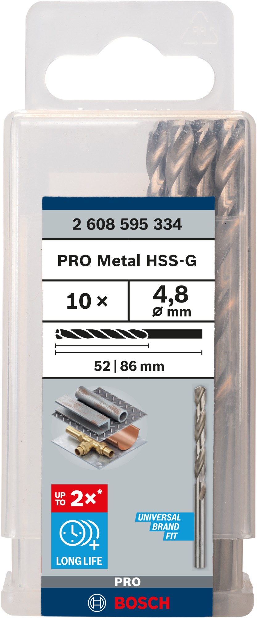 Broca helicoidal PRO Metal HSS-G, longitud estándar, 4,8 x 52 x 86 mm, 10 unidades