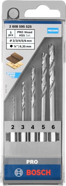 Sets de brocas para madera PRO Wood HSS, 5 uds.