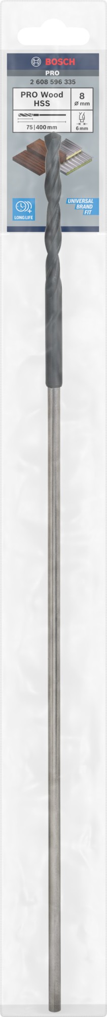 Broca de instalación PRO Wood HSS, 8 x 75 x 400 mm