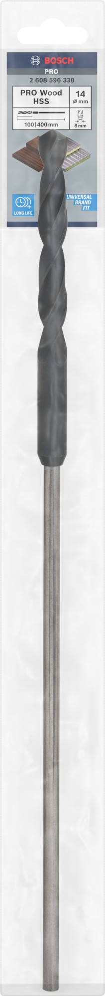 Broca de instalación PRO Wood HSS, 14 x 100 x 400 mm
