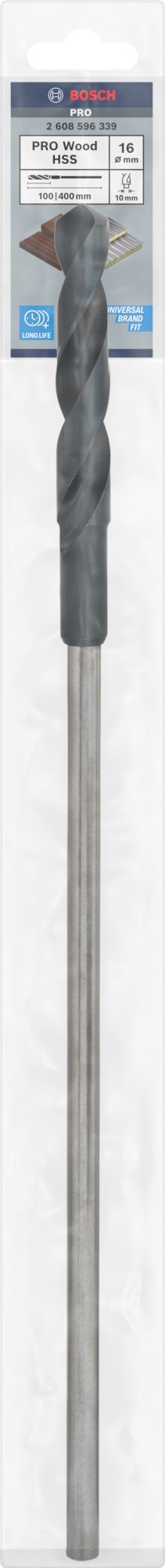 Broca de instalación PRO Wood HSS, 16 x 100 x 400 mm