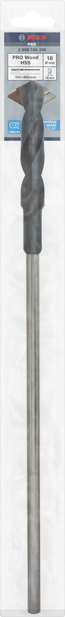 Broca de instalación PRO Wood HSS, 18 x 100 x 400 mm