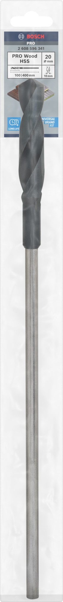 Broca de instalación PRO Wood HSS, 20 x 100 x 400 mm