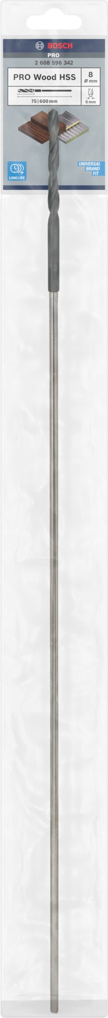 Broca de instalación PRO Wood HSS, 8 x 75 x 600 mm