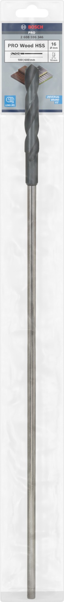 Broca de instalación PRO Wood HSS, 16 x 100 x 600 mm