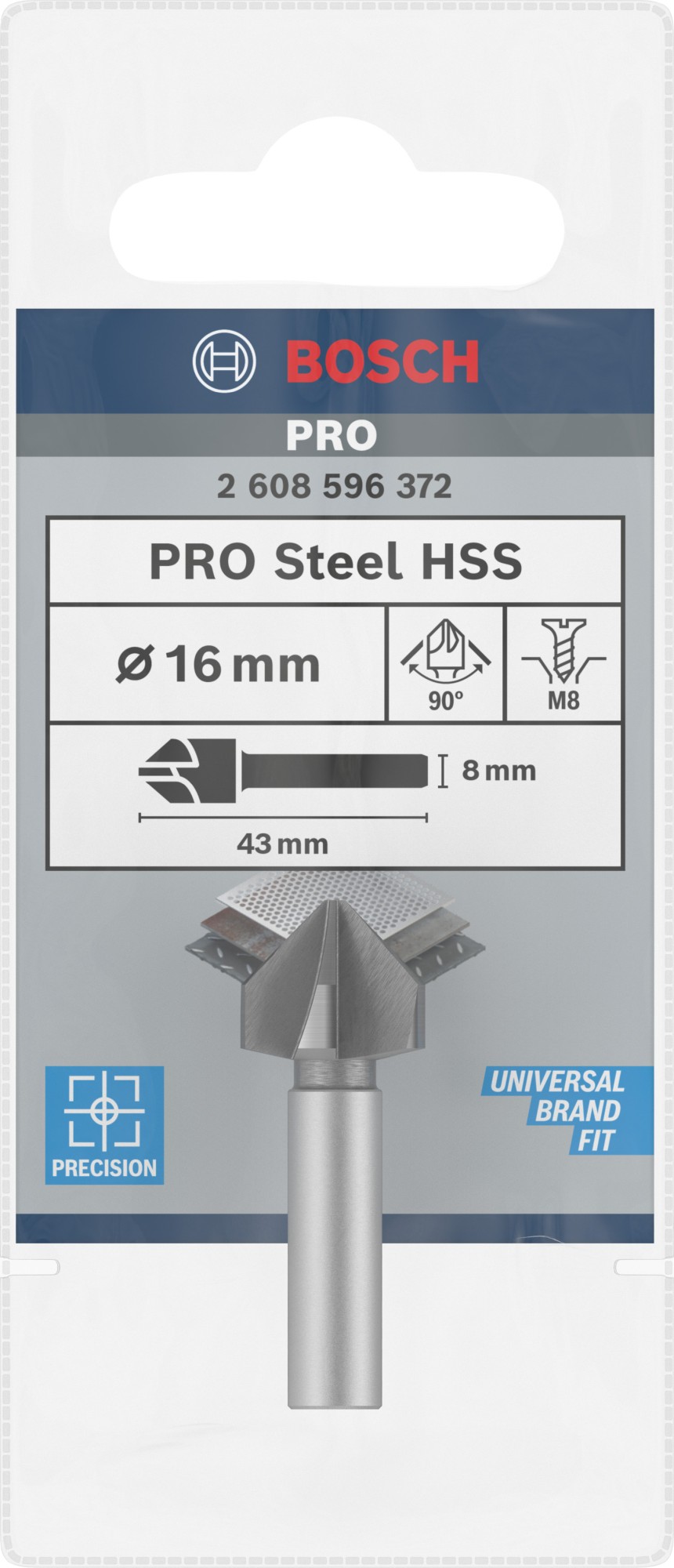 Broca avellanadora PRO Steel HSS, 16 x 43 mm, M8