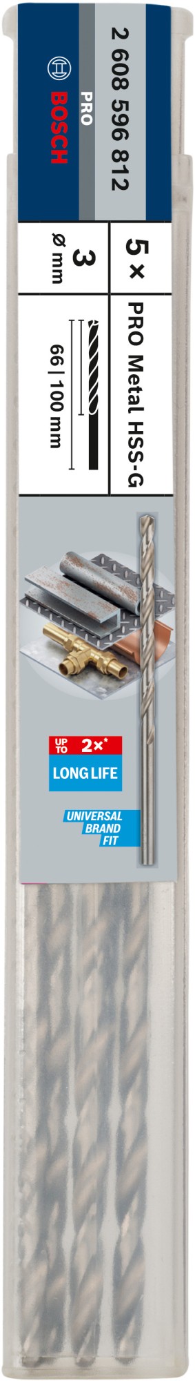 Broca helicoidal PRO Metal HSS-G larga, 3 x 66 x 100 mm, 5 unidades