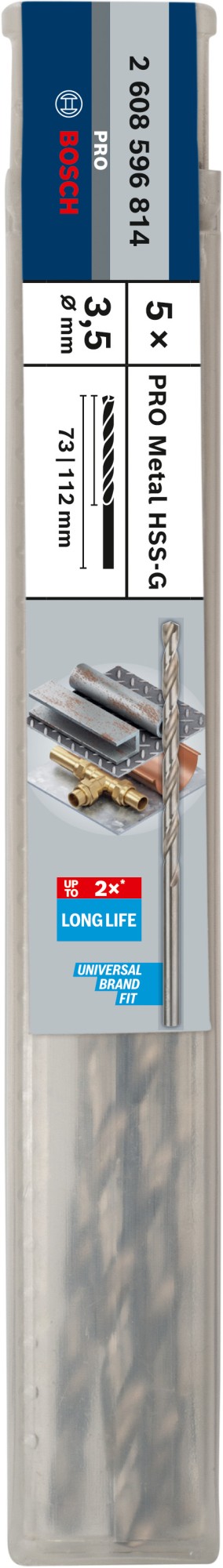 Broca helicoidal PRO Metal HSS-G larga, 3,5 x 73 x 112 mm, 5 unidades