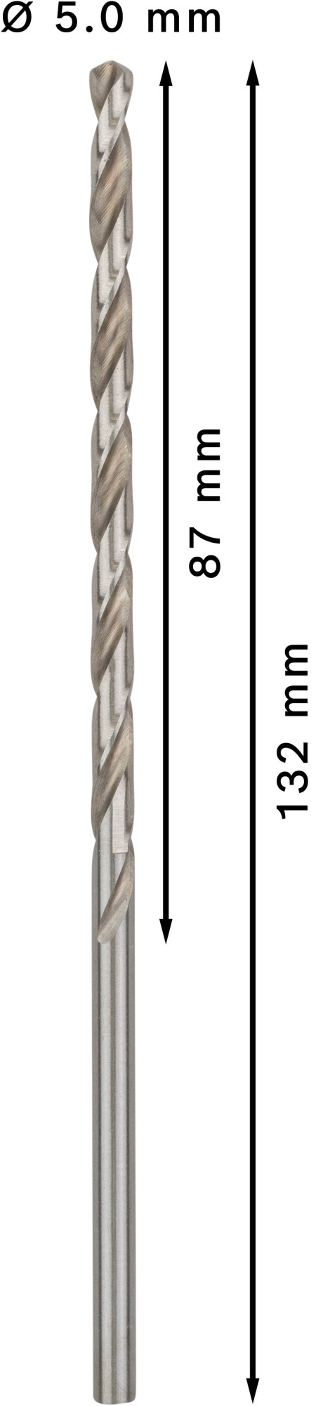 Broca helicoidal PRO Metal HSS-G larga, 5 x 87 x 132 mm, 5 unidades