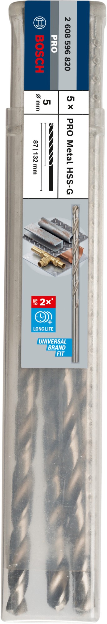 Broca helicoidal PRO Metal HSS-G larga, 5 x 87 x 132 mm, 5 unidades