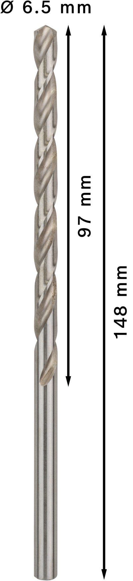 Broca helicoidal PRO Metal HSS-G larga, 6,5 x 97 x 148 mm, 5 unidades