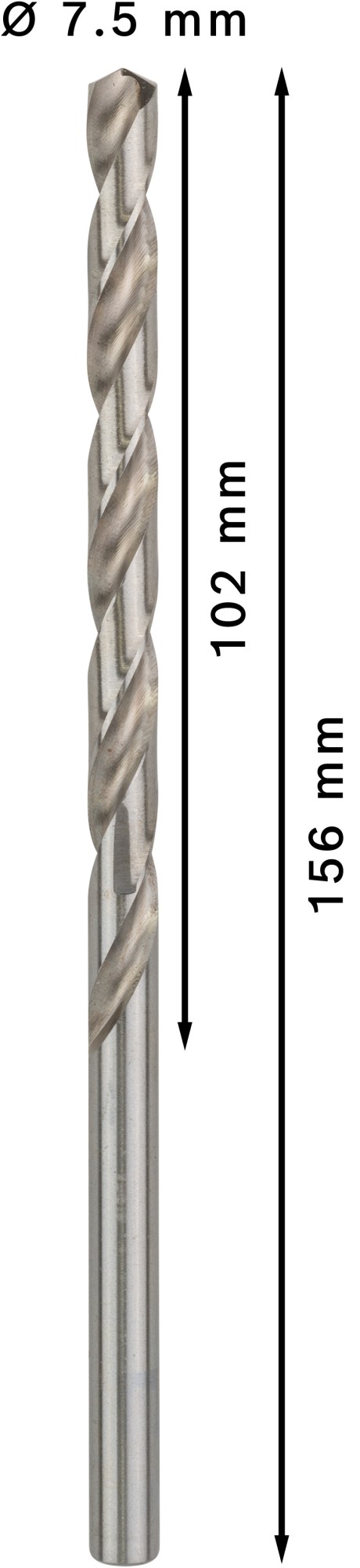 Broca helicoidal PRO Metal HSS-G larga, 7,5 x 102 x 156 mm, 5 unidades