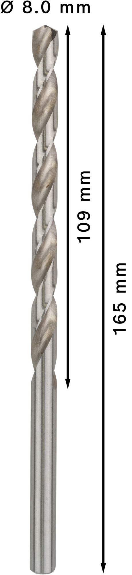 Broca helicoidal PRO Metal HSS-G larga, 8 x 109 x 165 mm, 5 unidades