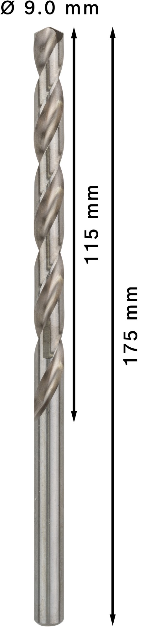 Broca helicoidal PRO Metal HSS-G larga, 9 x 115 x 175 mm, 5 unidades