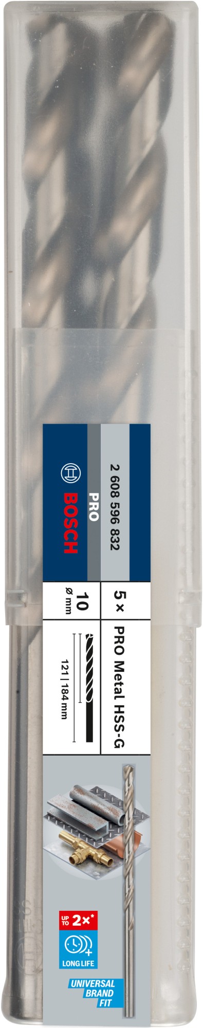 Broca helicoidal PRO Metal HSS-G larga, 10 x 121 x 184 mm, 5 unidades
