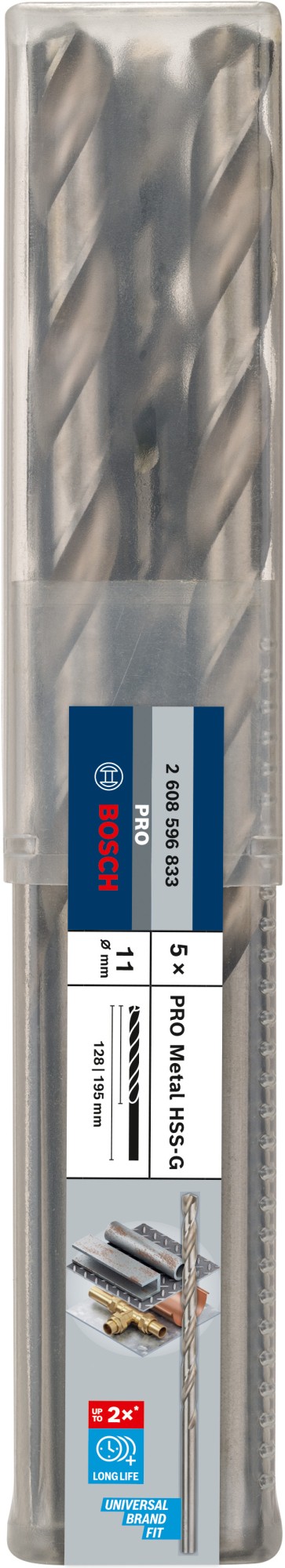 Broca helicoidal PRO Metal HSS-G larga, 11 x 128 x 195 mm, 5 unidades