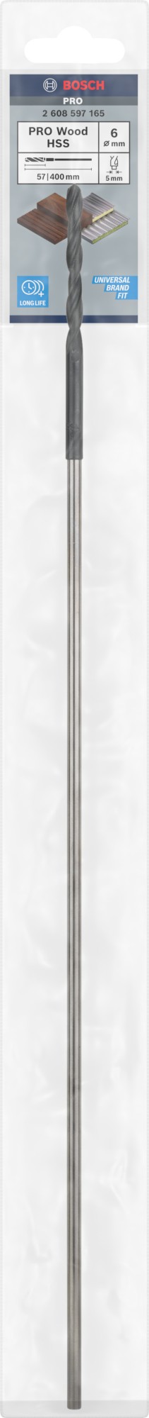 Broca de instalación PRO Wood HSS, 6 x 57 x 400 mm