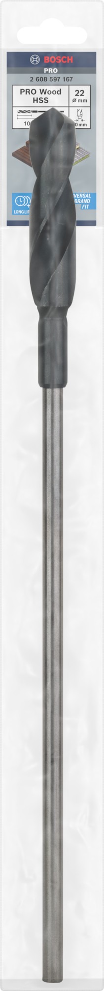 Broca de instalación PRO Wood HSS, 22 x 100 x 400 mm