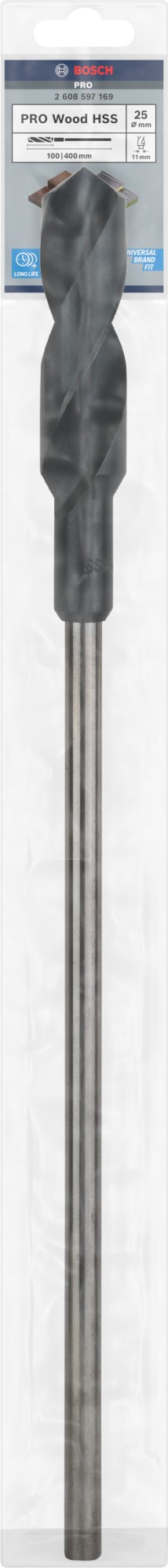 Broca de instalación PRO Wood HSS, 25 x 100 x 400 mm