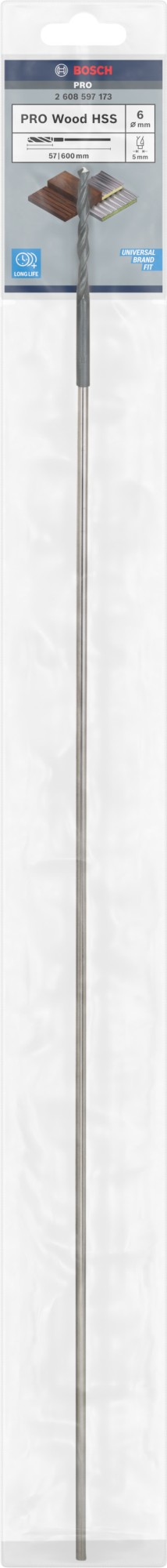 Broca de instalación PRO Wood HSS, 6 x 57 x 600 mm