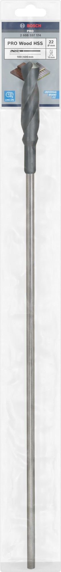 Broca de instalación PRO Wood HSS, 22 x 100 x 600 mm