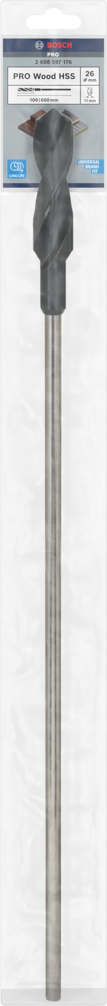 Broca de instalación PRO Wood HSS, 26 x 100 x 600 mm