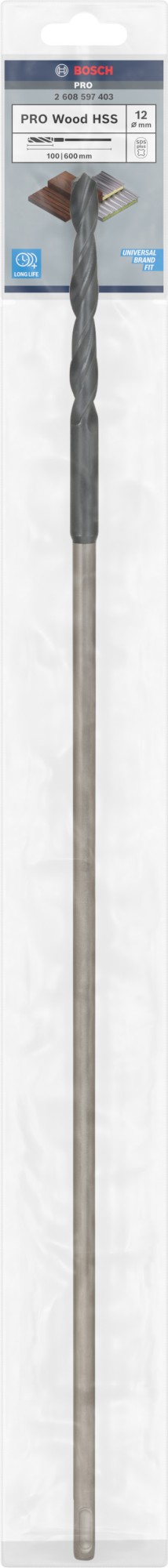 Broca de instalación PRO Wood HSS, 12 x 100 x 600 mm, SDS plus