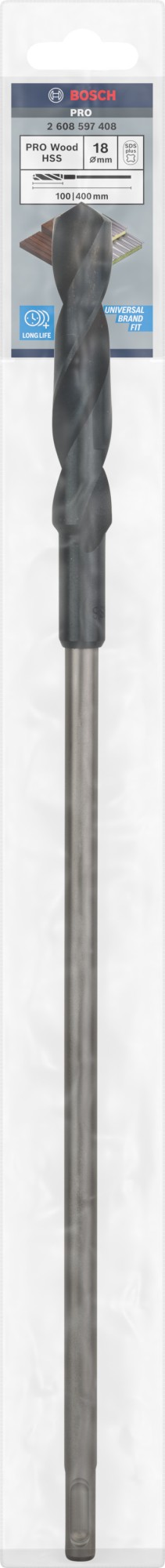 Broca de instalación PRO Wood HSS, 18 x 100 x 400 mm, SDS plus