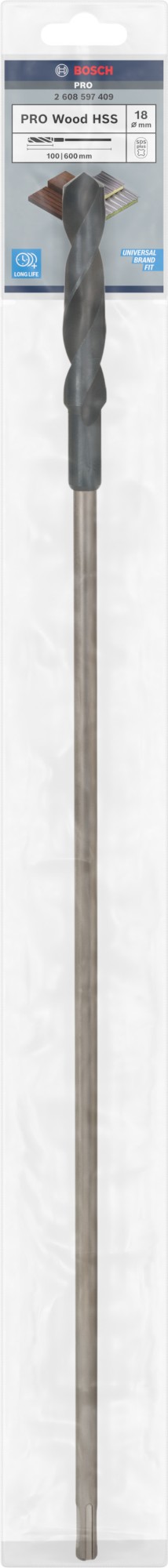 Broca de instalación PRO Wood HSS, 18 x 100 x 600 mm, SDS plus