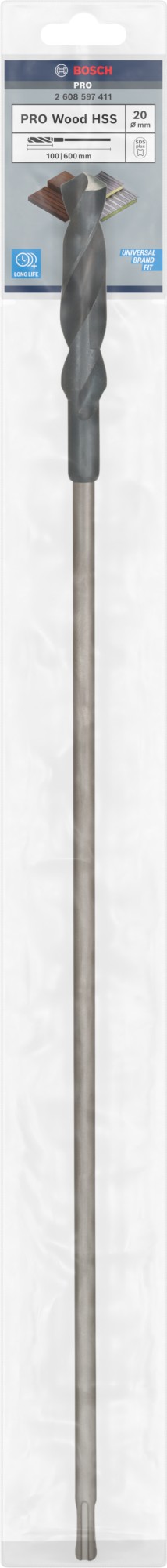 Broca de instalación PRO Wood HSS, 20 x 100 x 600 mm, SDS plus