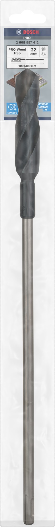 Broca de instalación PRO Wood HSS, 22 x 100 x 400 mm, SDS plus