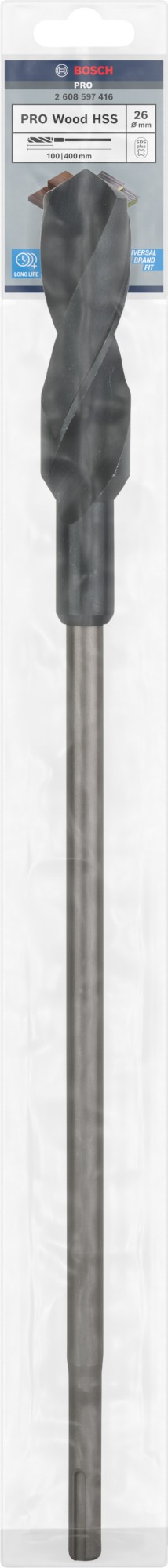 Broca de instalación PRO Wood HSS, 26 x 100 x 400 mm, SDS plus