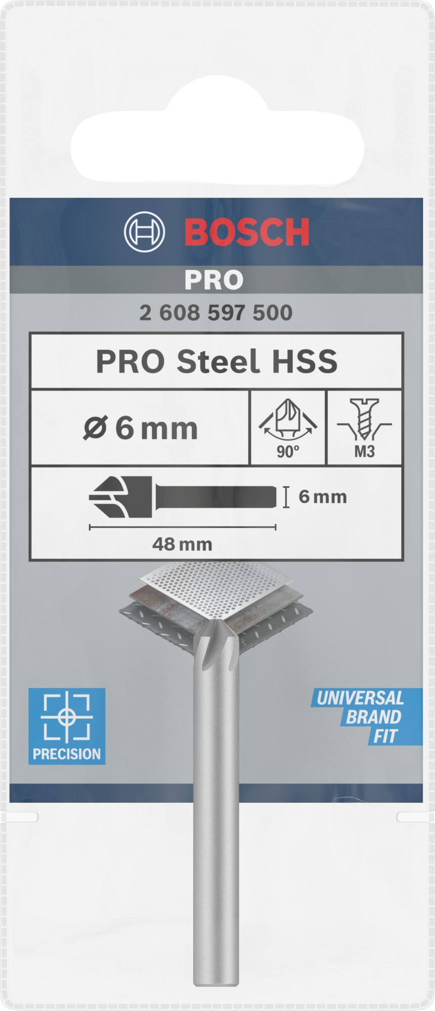 Broca avellanadora PRO Steel HSS, 6 x 48 mm, M3