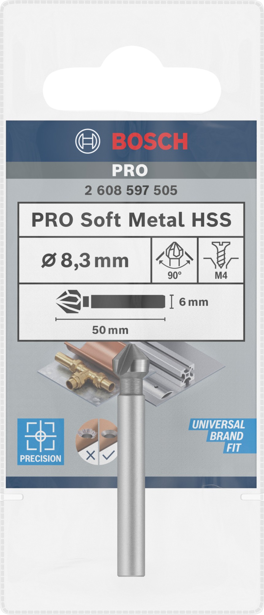 Broca avellanadora PRO Soft Metal HSS, 8,3 x 50 mm, M4